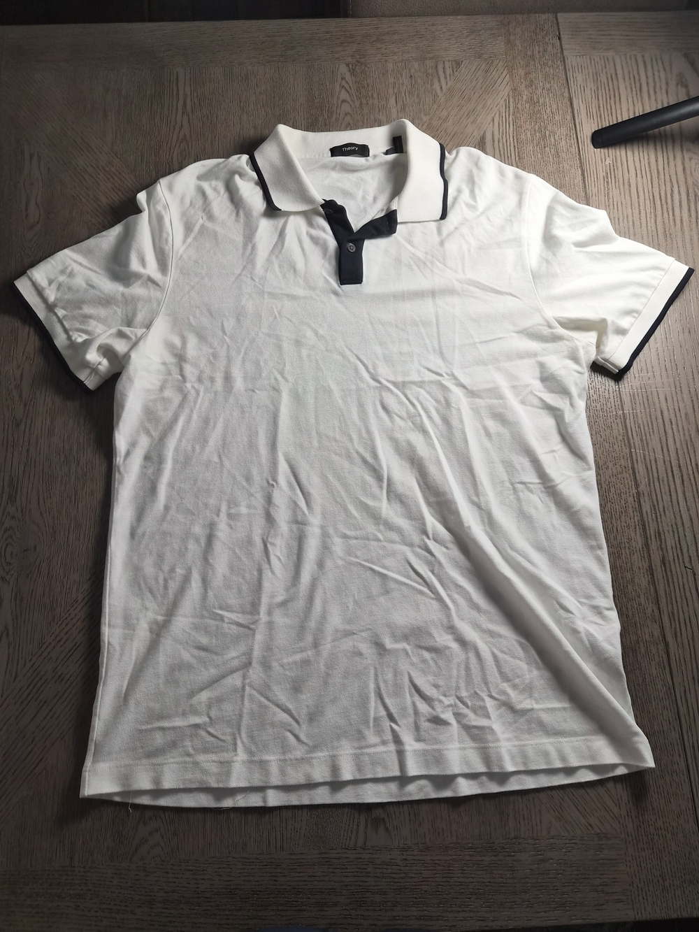 Theory White Polo with Navy Contrast Trim
